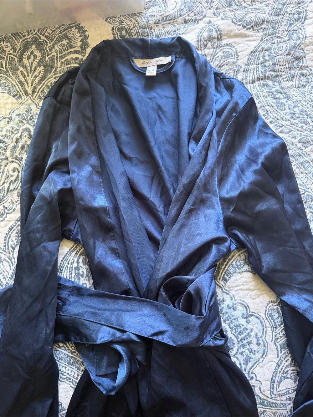 Morgan Taylor Deep Navy Satin Wrap Robe